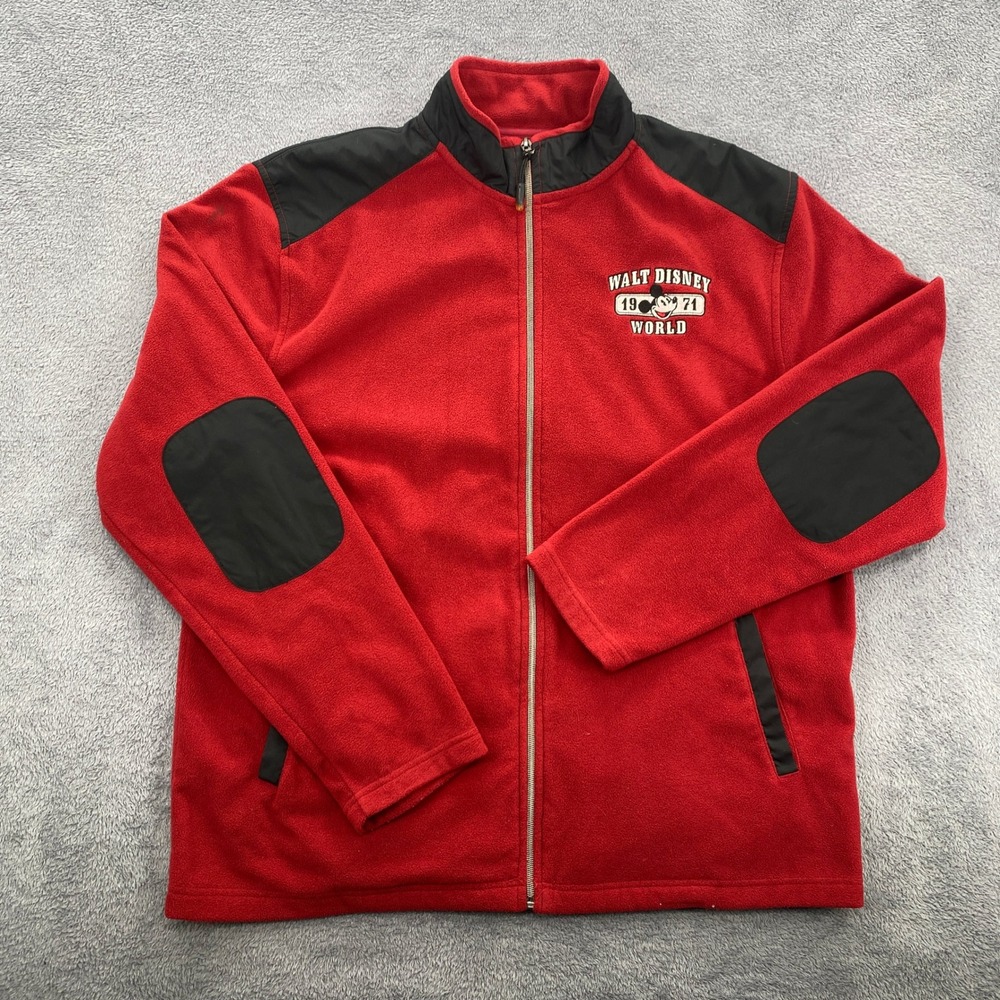 Vintage Y2K Walt Disney World Mickey Mouse Fleece Jacket Mens Large Red Full Zip